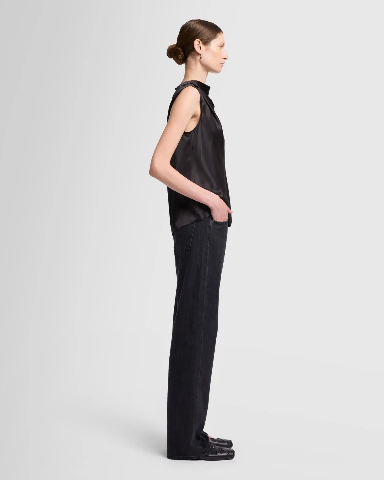Silk High Neck Draped Blouse in Black sold by 7 For All Mankind product image thumbnail 5