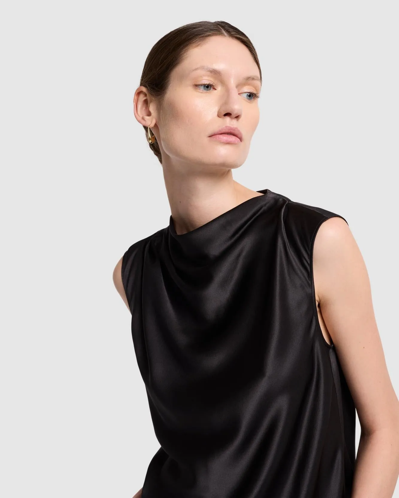 Silk High Neck Draped Blouse in Black sold by 7 For All Mankind product image thumbnail 3