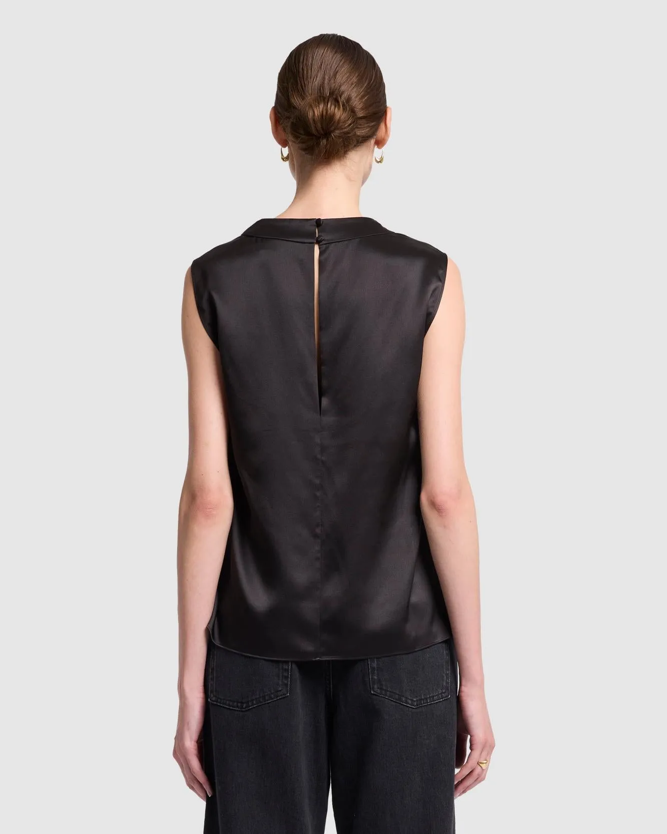 Silk High Neck Draped Blouse in Black sold by 7 For All Mankind product image thumbnail 4