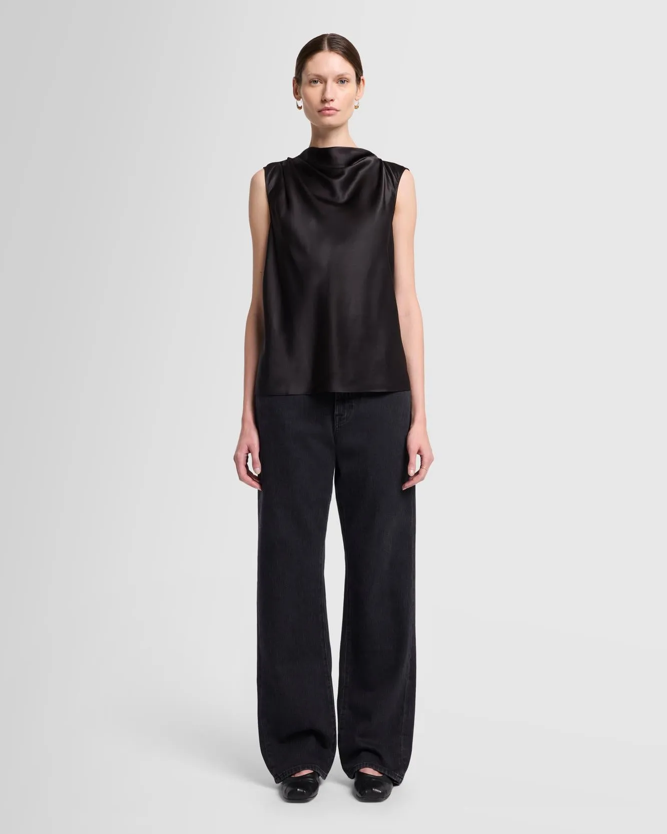 Silk High Neck Draped Blouse in Black sold by 7 For All Mankind product image thumbnail 2