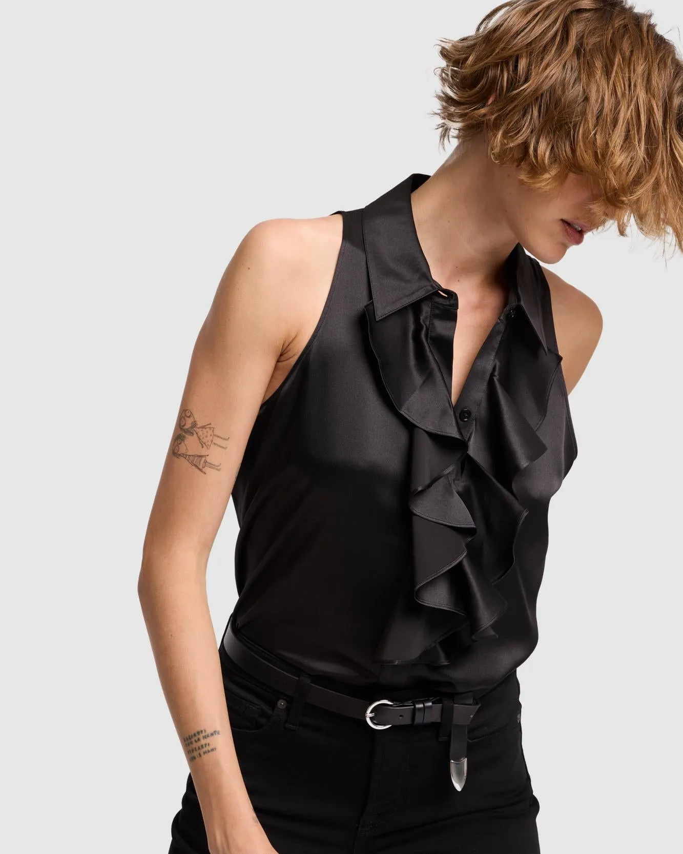 Silk Ruffle Bow Halter Top in Black sold by 7 For All Mankind product image thumbnail 3