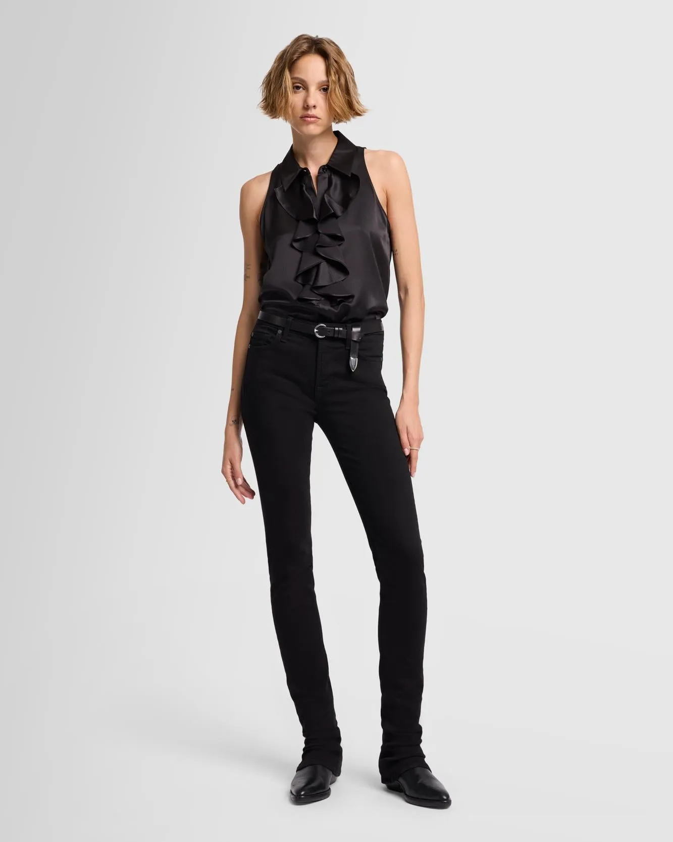 Silk Ruffle Bow Halter Top in Black sold by 7 For All Mankind product image thumbnail 2