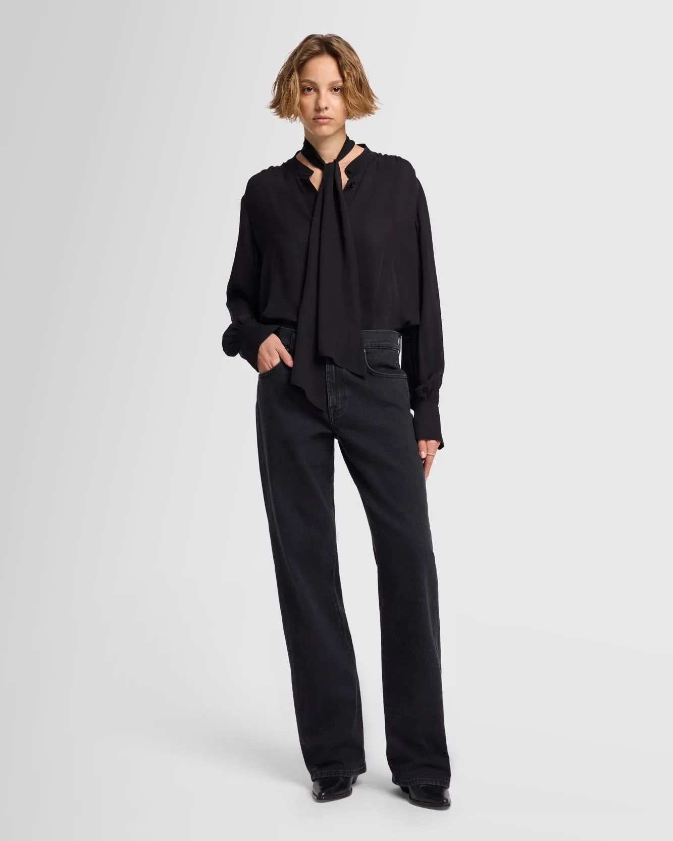 Silk Bow Shirt in Black sold by 7 For All Mankind product image thumbnail 2