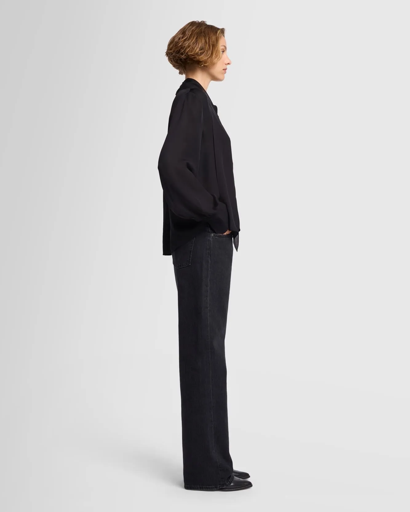 Silk Bow Shirt in Black sold by 7 For All Mankind product image thumbnail 5