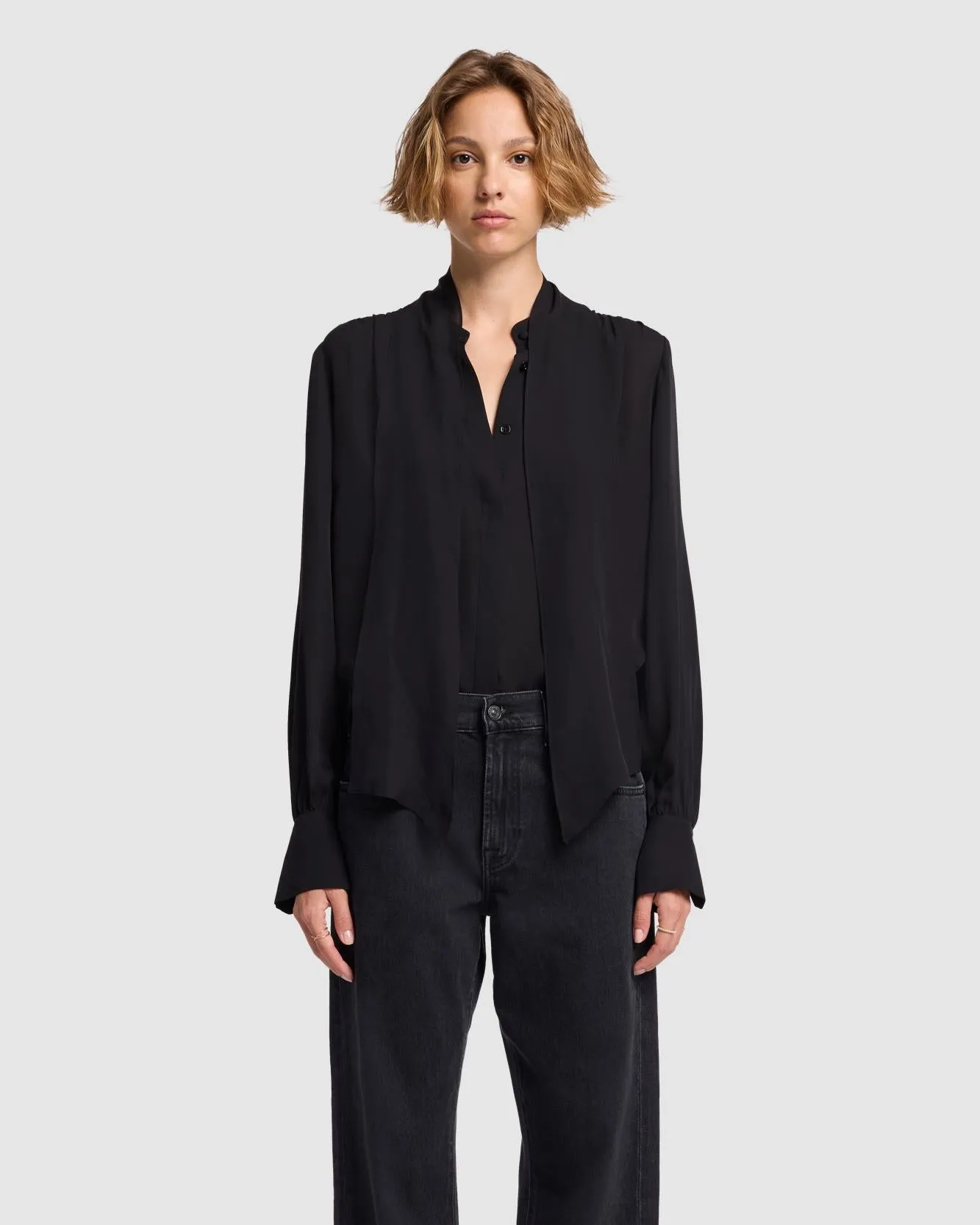 Silk Bow Shirt in Black sold by 7 For All Mankind