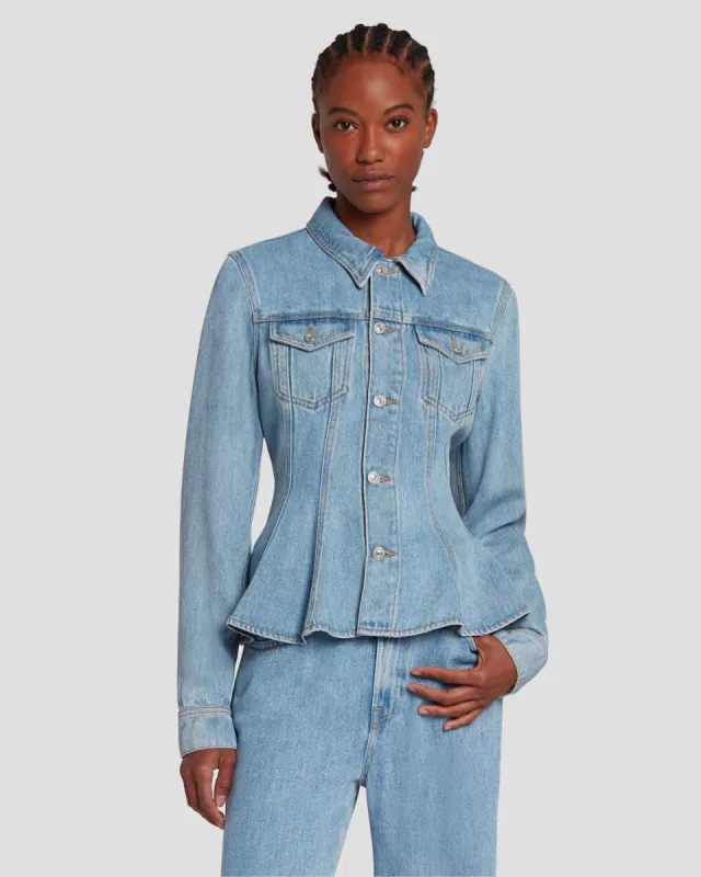 Denim Lustre Trucker Jacket in Volcan Blue sold by 7 For All Mankind