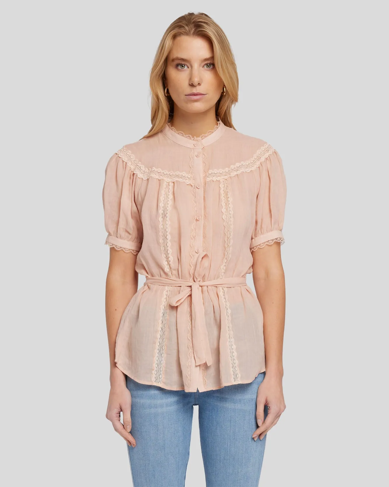 Lace Trim Prairie Blouse in Spanish Villa sold by 7 For All Mankind product image thumbnail 2
