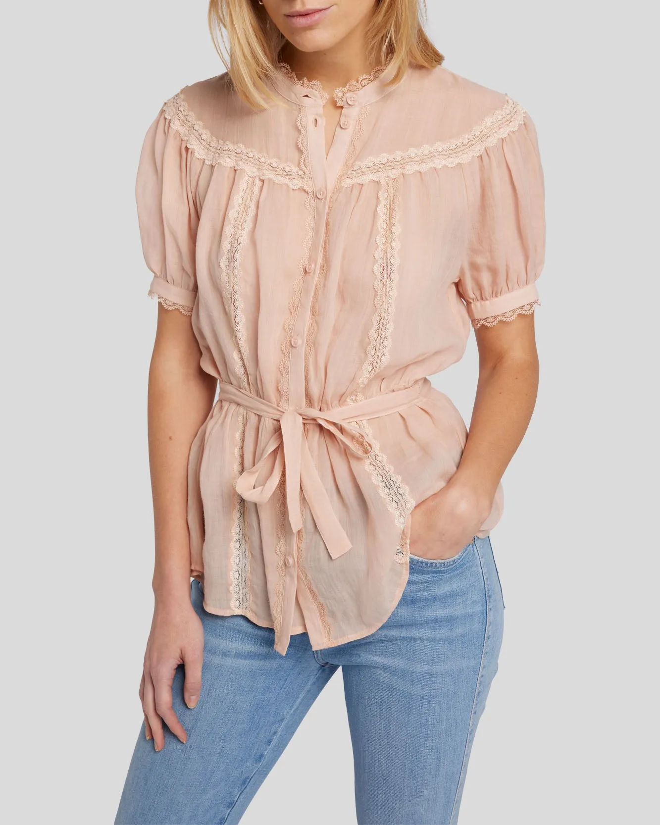 Lace Trim Prairie Blouse in Spanish Villa sold by 7 For All Mankind product image thumbnail 3