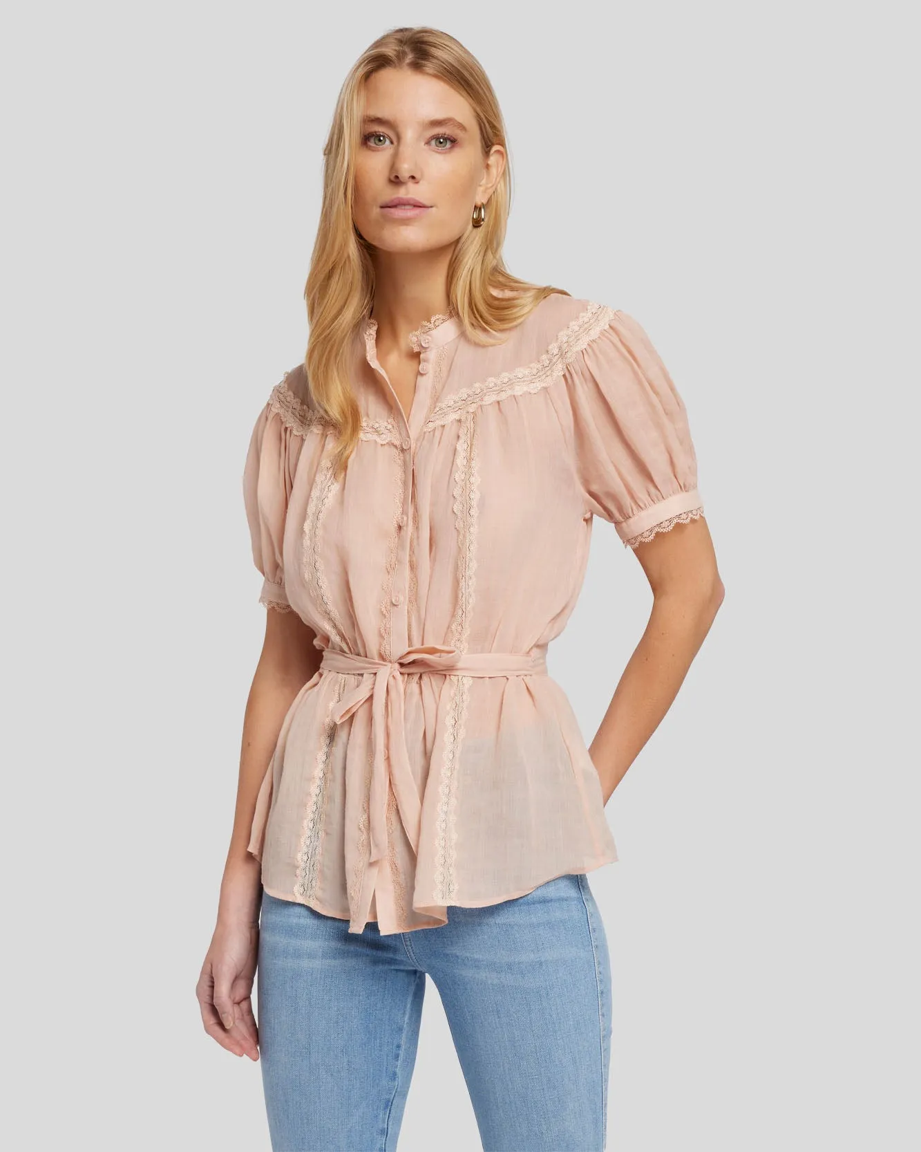 Lace Trim Prairie Blouse in Spanish Villa sold by 7 For All Mankind
