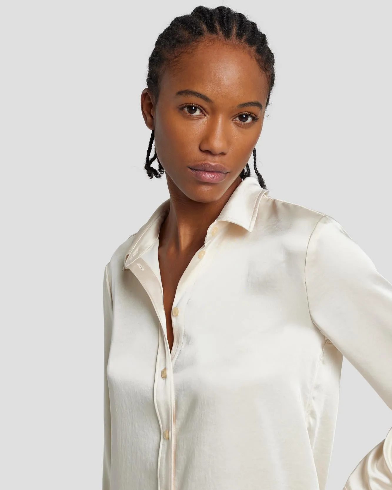 Satin Button Up Shirt in Cream sold by 7 For All Mankind product image thumbnail 4