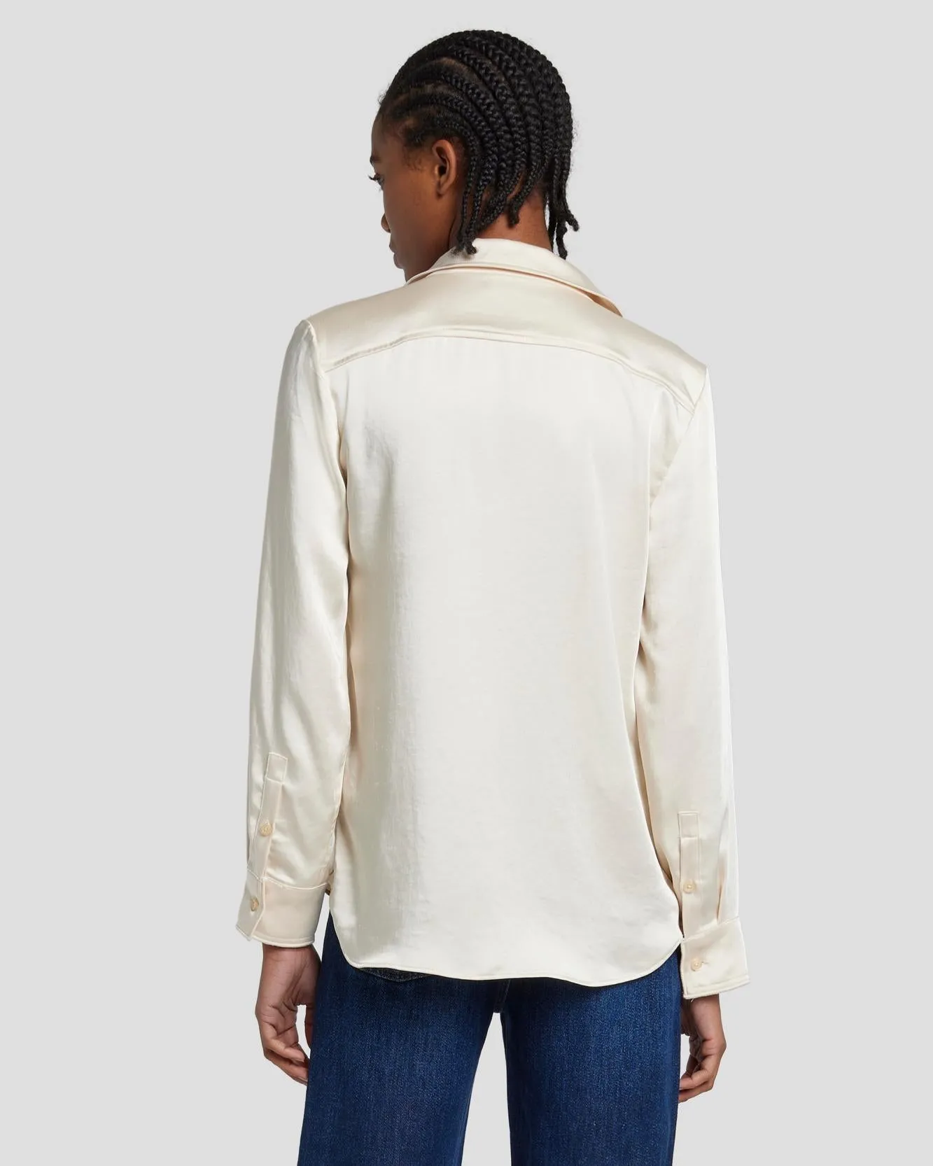 Satin Button Up Shirt in Cream sold by 7 For All Mankind product image thumbnail 5