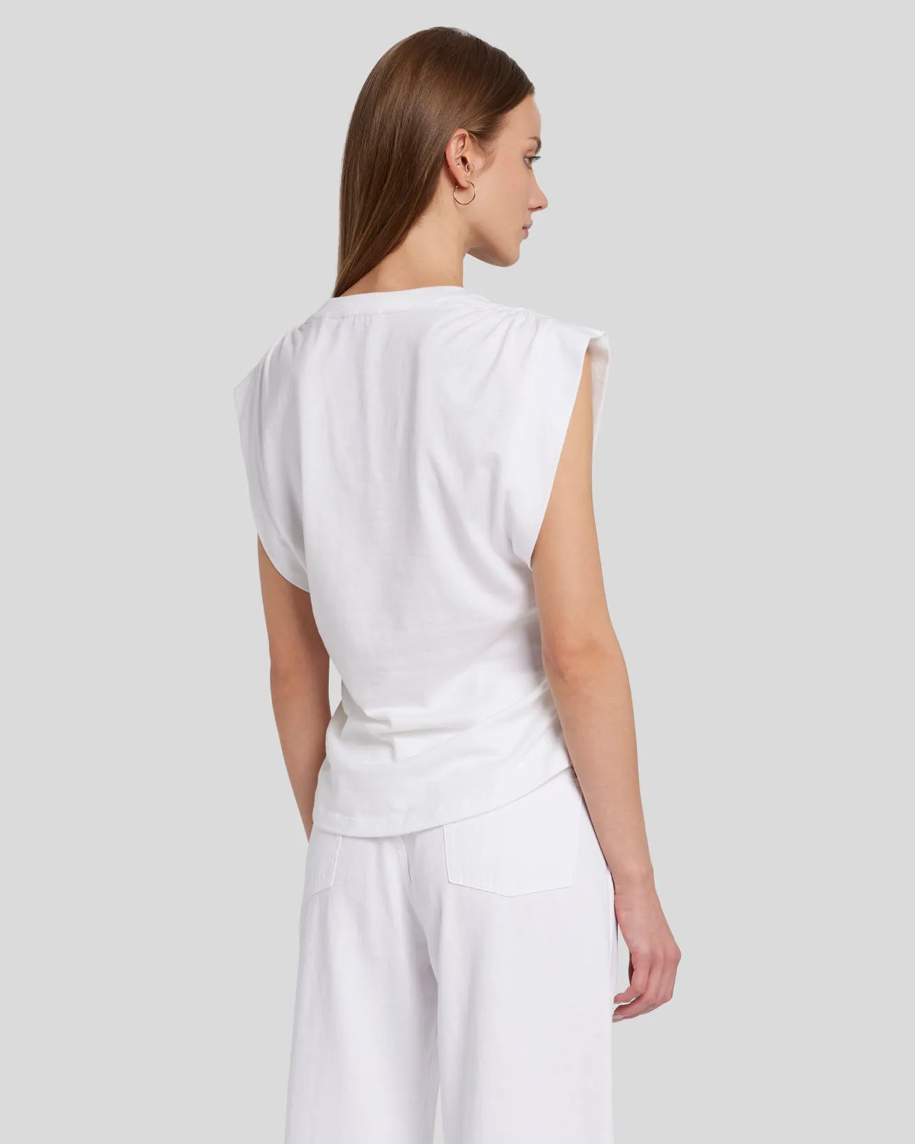 Ruched Sleeveless Tee in White sold by 7 For All Mankind product image thumbnail 4