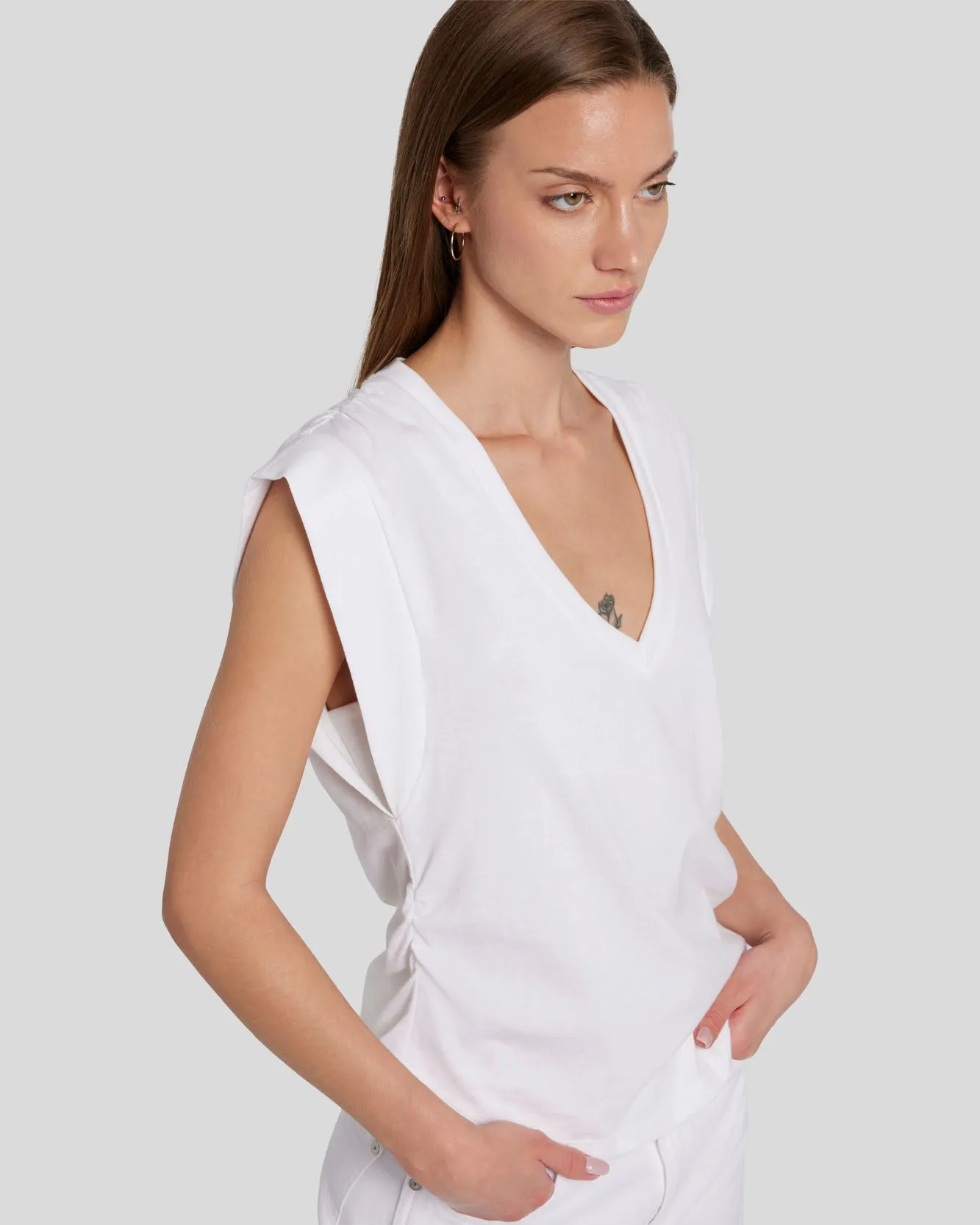 Ruched Sleeveless Tee in White sold by 7 For All Mankind product image thumbnail 5