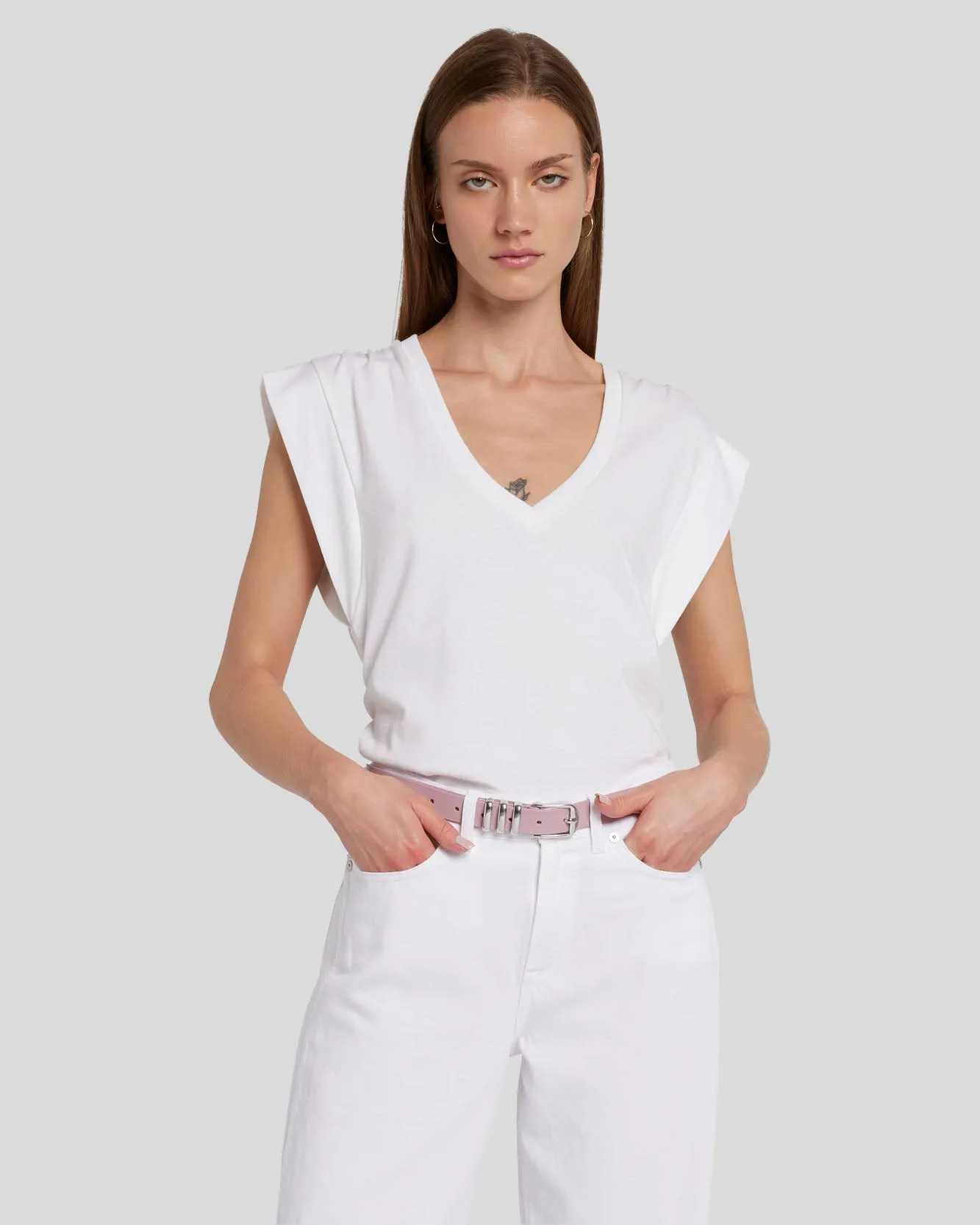 Ruched Sleeveless Tee in White sold by 7 For All Mankind product image thumbnail 2