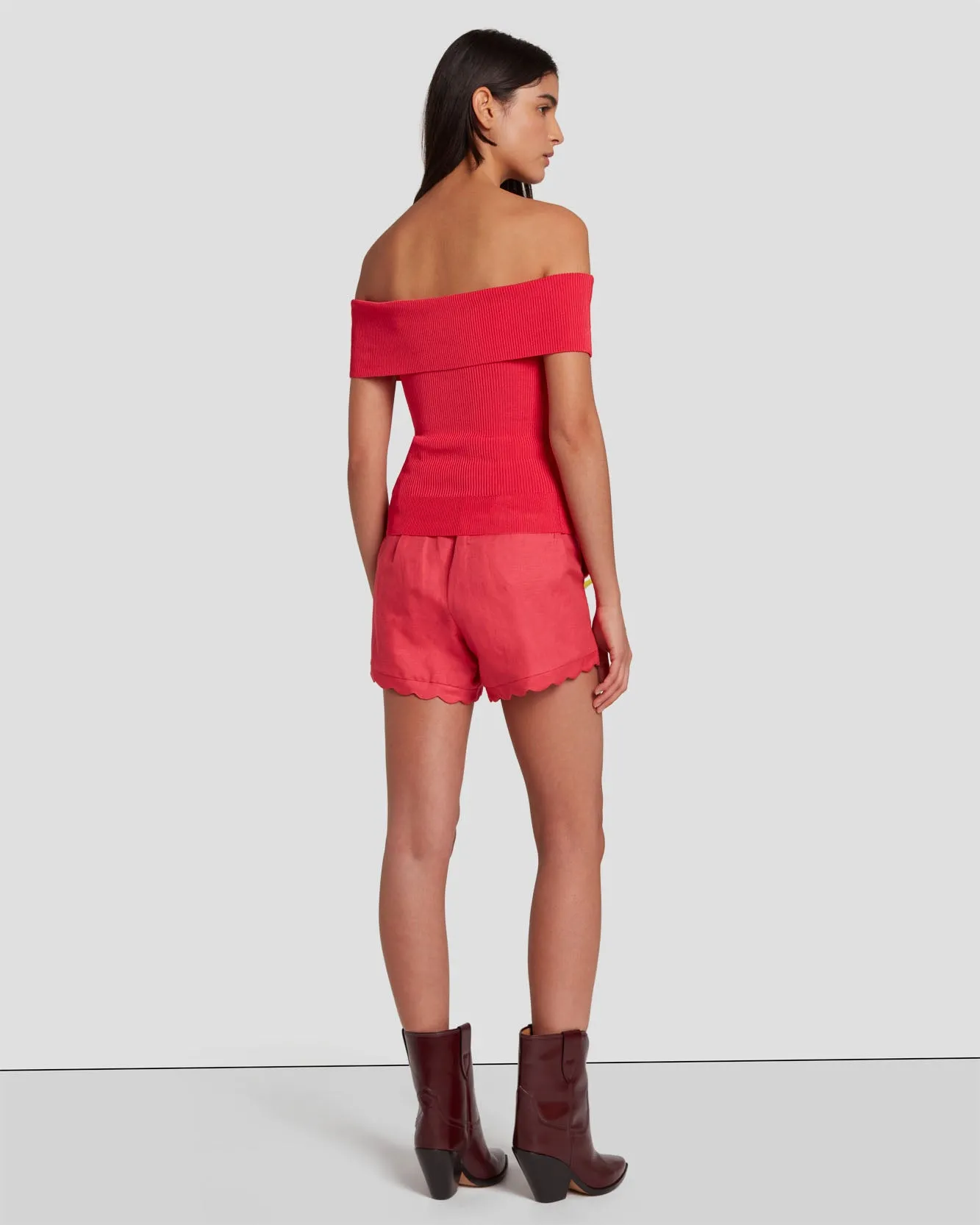 Off The Shoulder Ribbed Top in Geranium sold by 7 For All Mankind product image thumbnail 4