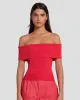 Off The Shoulder Ribbed Top in Geranium sold by 7 For All Mankind