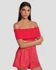 Off The Shoulder Ribbed Top in Geranium sold by 7 For All Mankind
