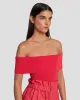 Off The Shoulder Ribbed Top in Geranium sold by 7 For All Mankind
