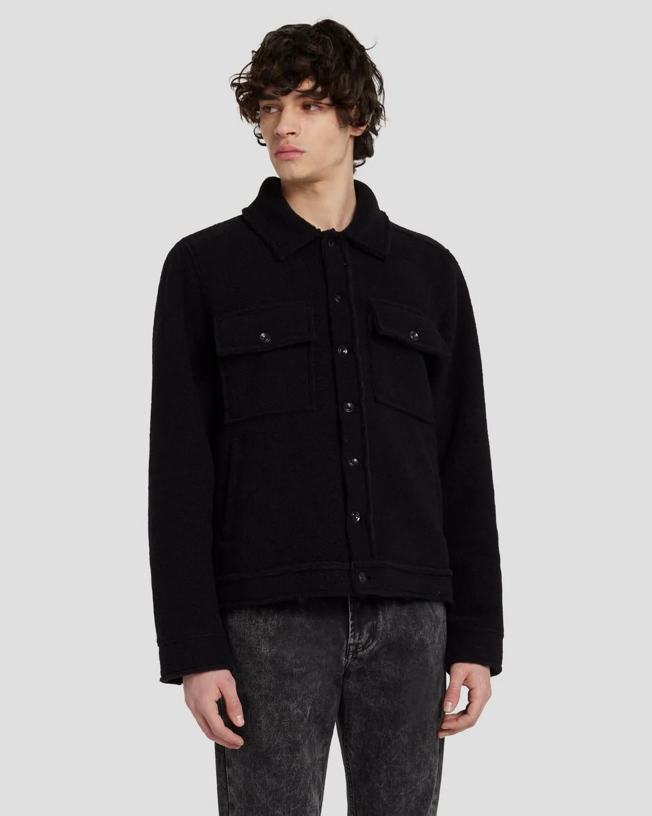 Wool Trucker in Black sold by 7 For All Mankind