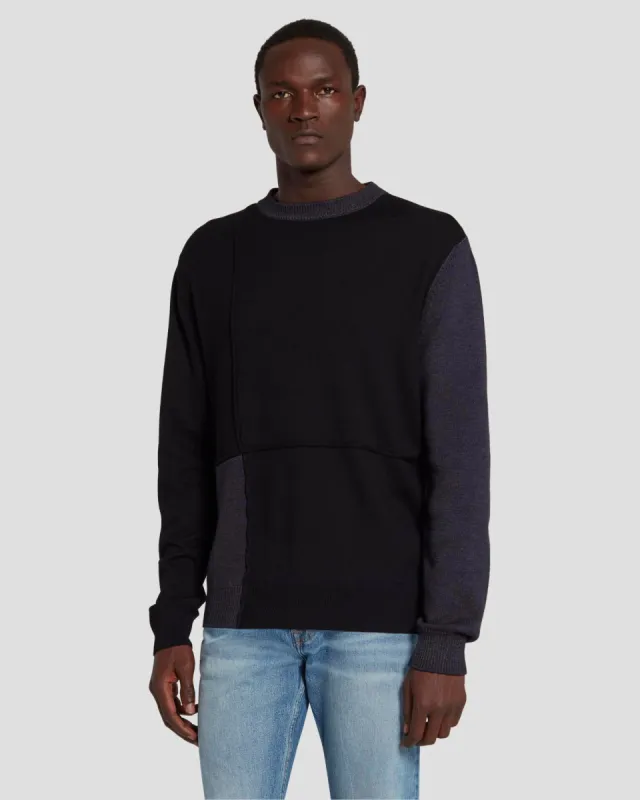 Merino Patchwork Sweater in Navy sold by 7 For All Mankind