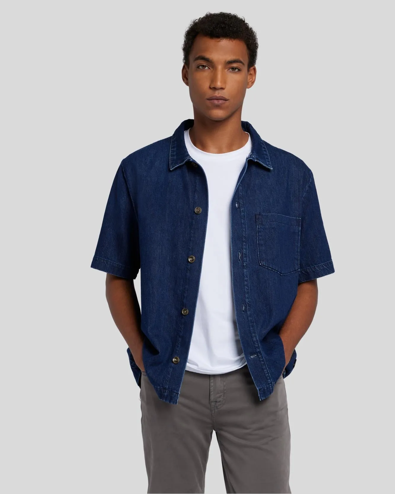 Denim Camp Shirt in Dark Azure sold by 7 For All Mankind