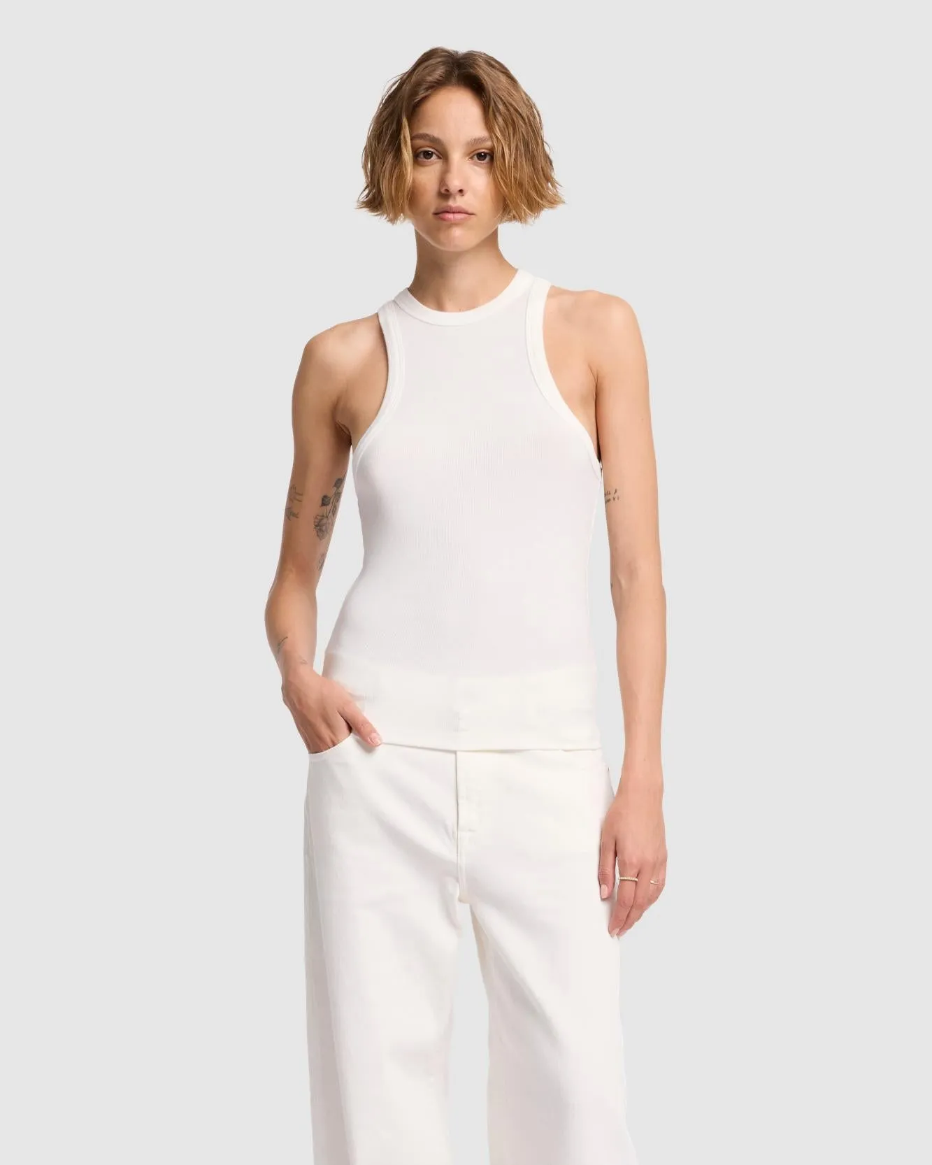 Ribbed Racerback Tank in Milk sold by 7 For All Mankind