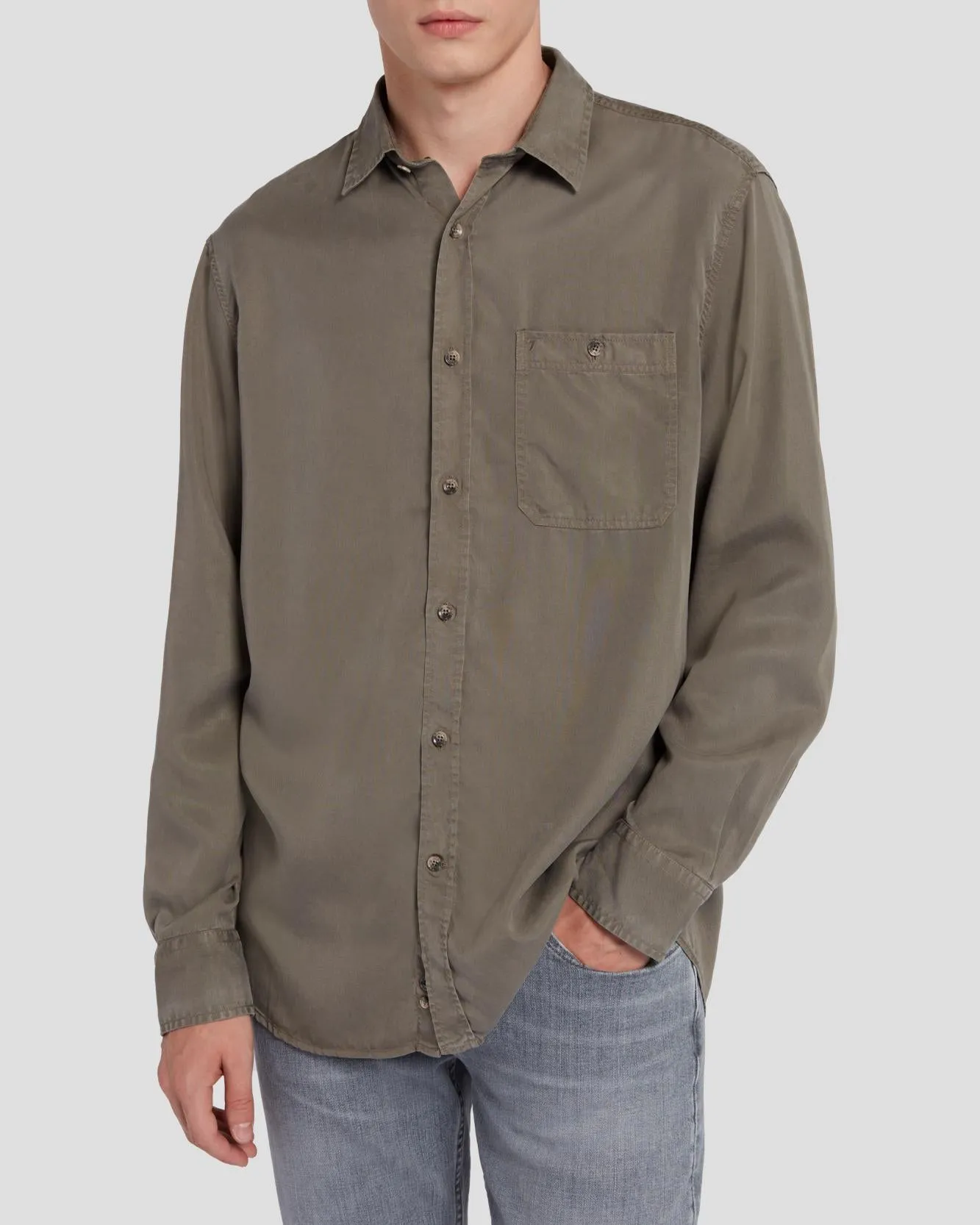 Tencel Shirt in Grey sold by 7 For All Mankind