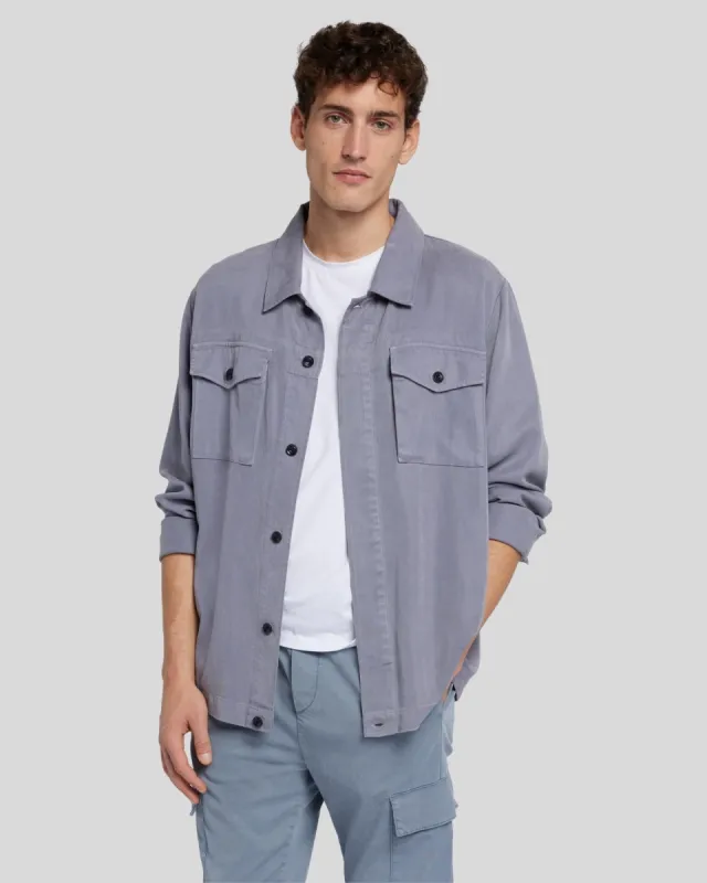 Tencel Short Jacket in Dusty Blue sold by 7 For All Mankind