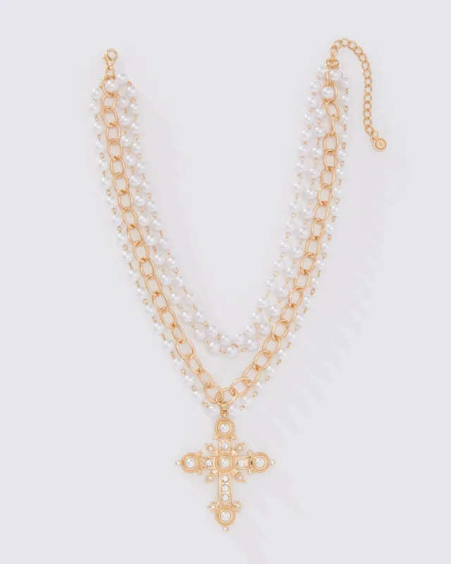PEARL CROSS LAYERED NECKLACE sold by 8 Other Reasons