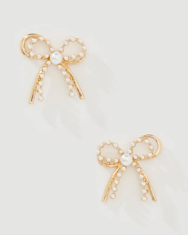 PEARL EMBELLISHED BOW EARRING sold by 8 Other Reasons