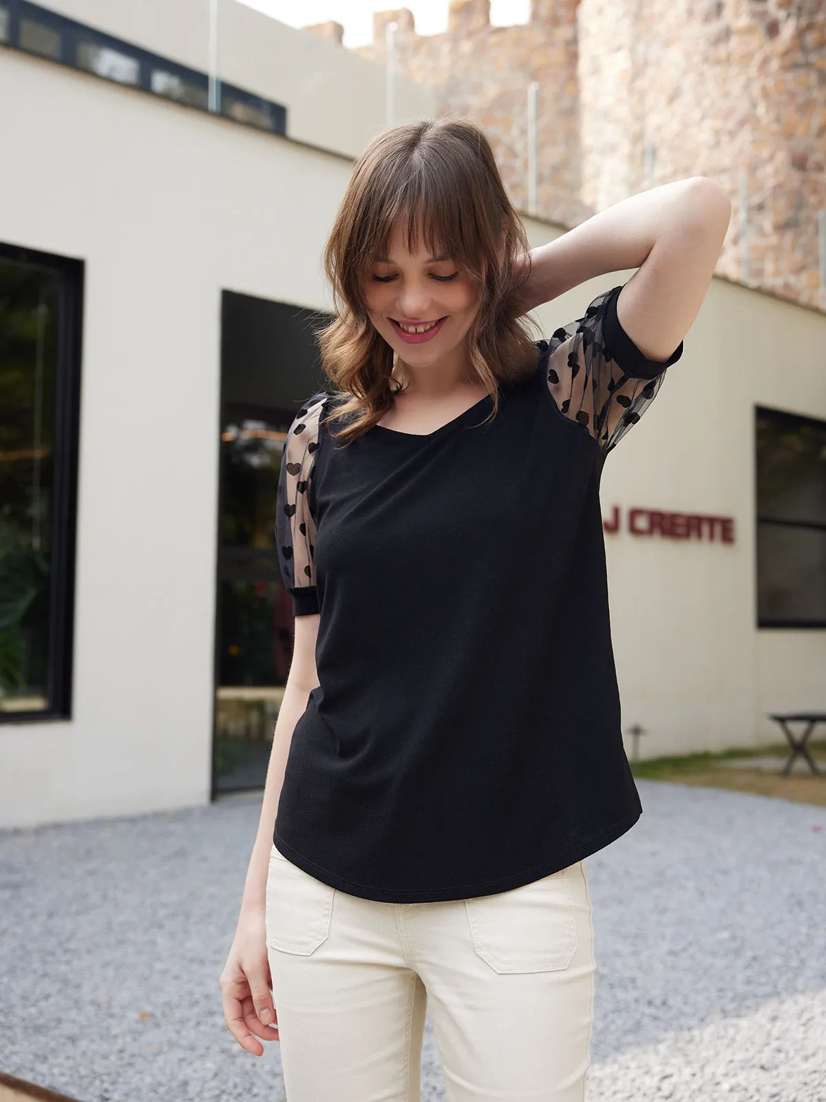 Hearts Puff Sleeve Cool Blouse sold by 89th & Madison product image thumbnail 3