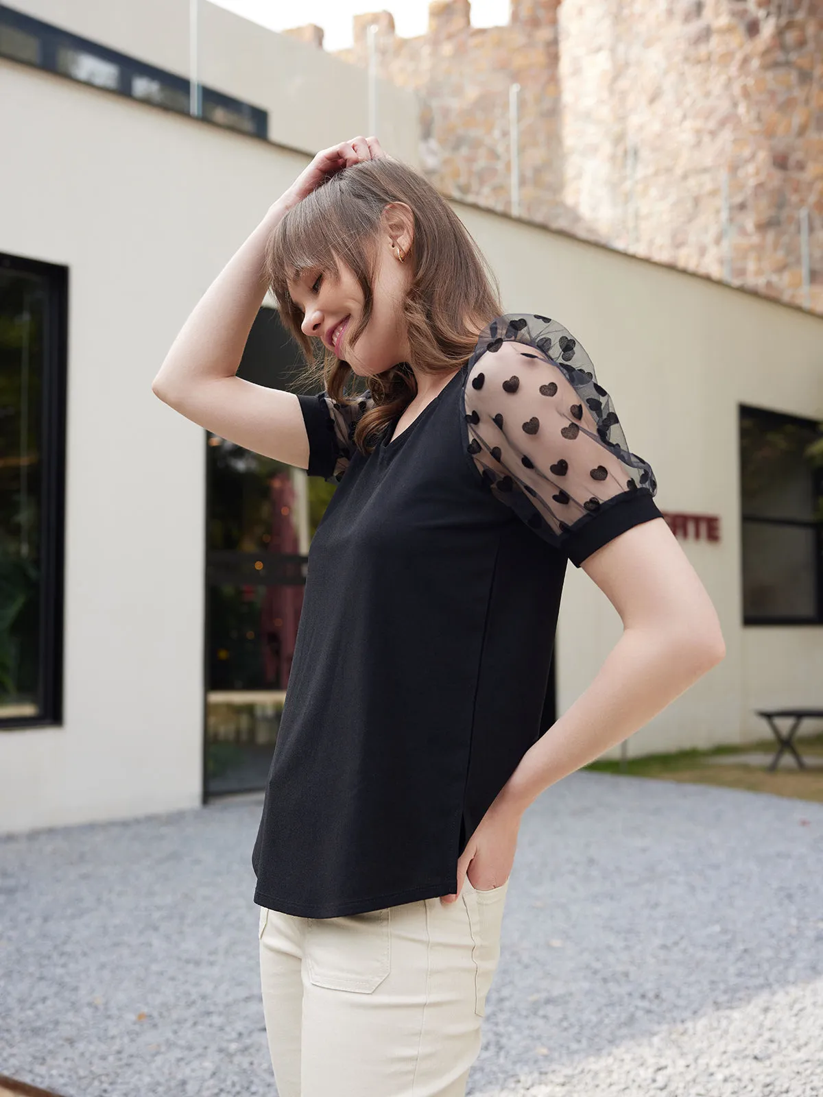 Hearts Puff Sleeve Cool Blouse sold by 89th & Madison product image thumbnail 4