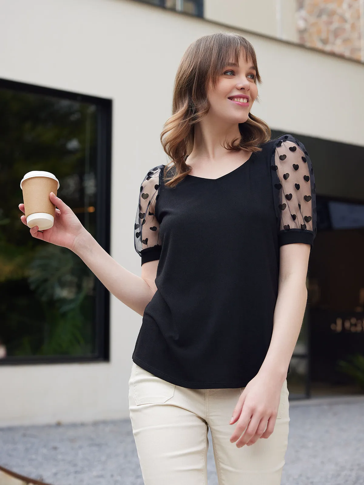 Hearts Puff Sleeve Cool Blouse sold by 89th & Madison product image thumbnail 2