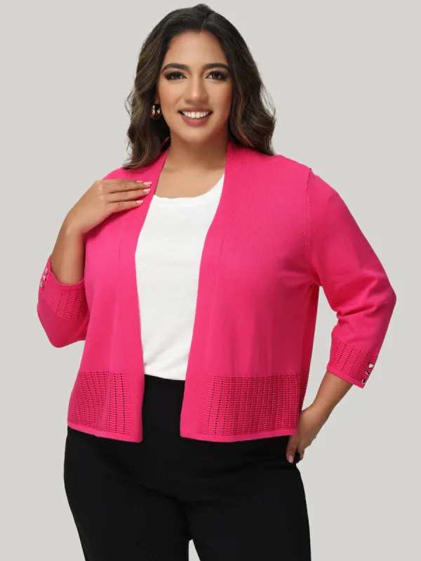 Plus Button Cuff Pointelle Open Cardigan sold by 89th & Madison