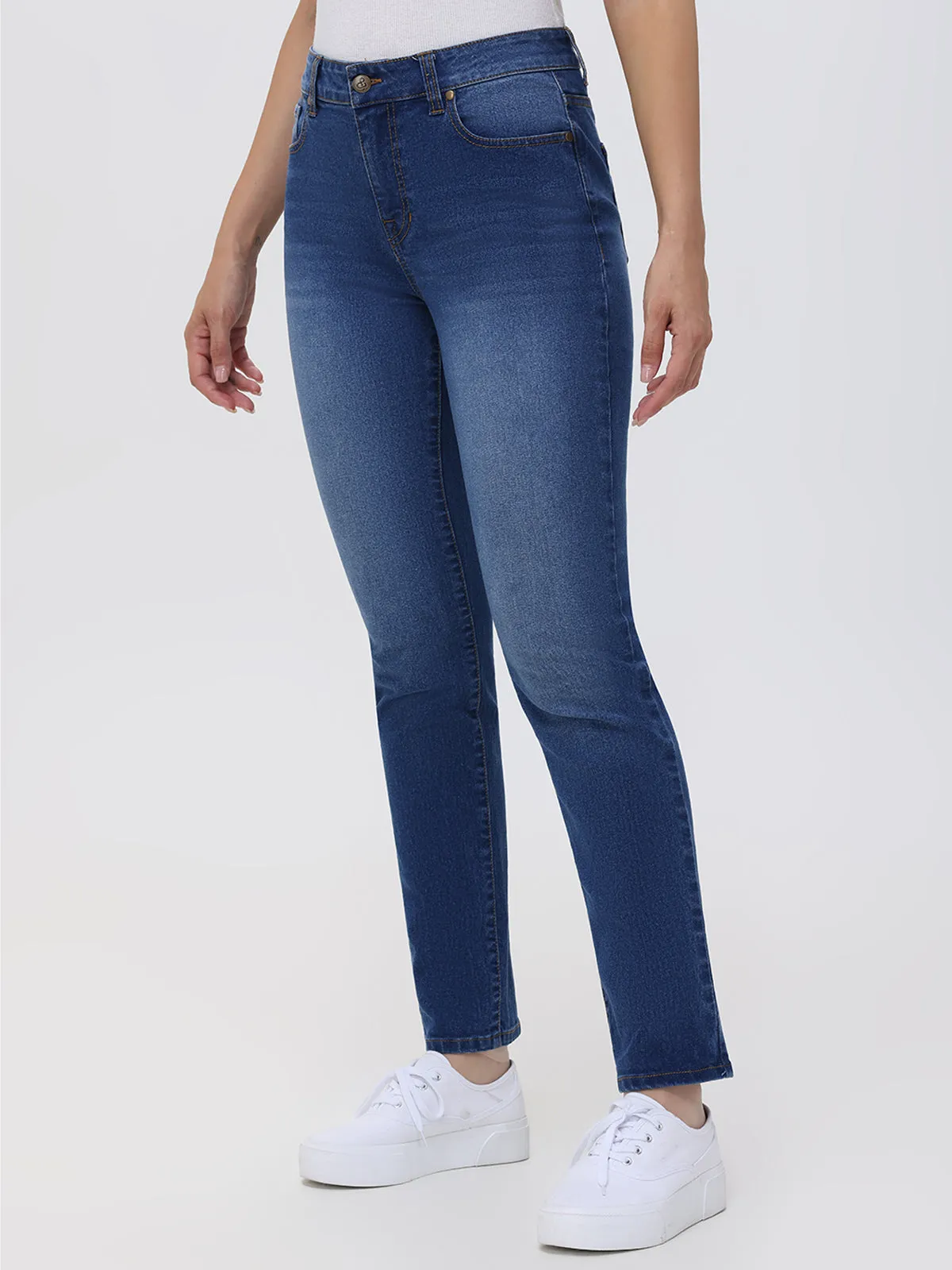 Petite Straight High Rise Jean In Medium Wash sold by 89th & Madison product image thumbnail 4