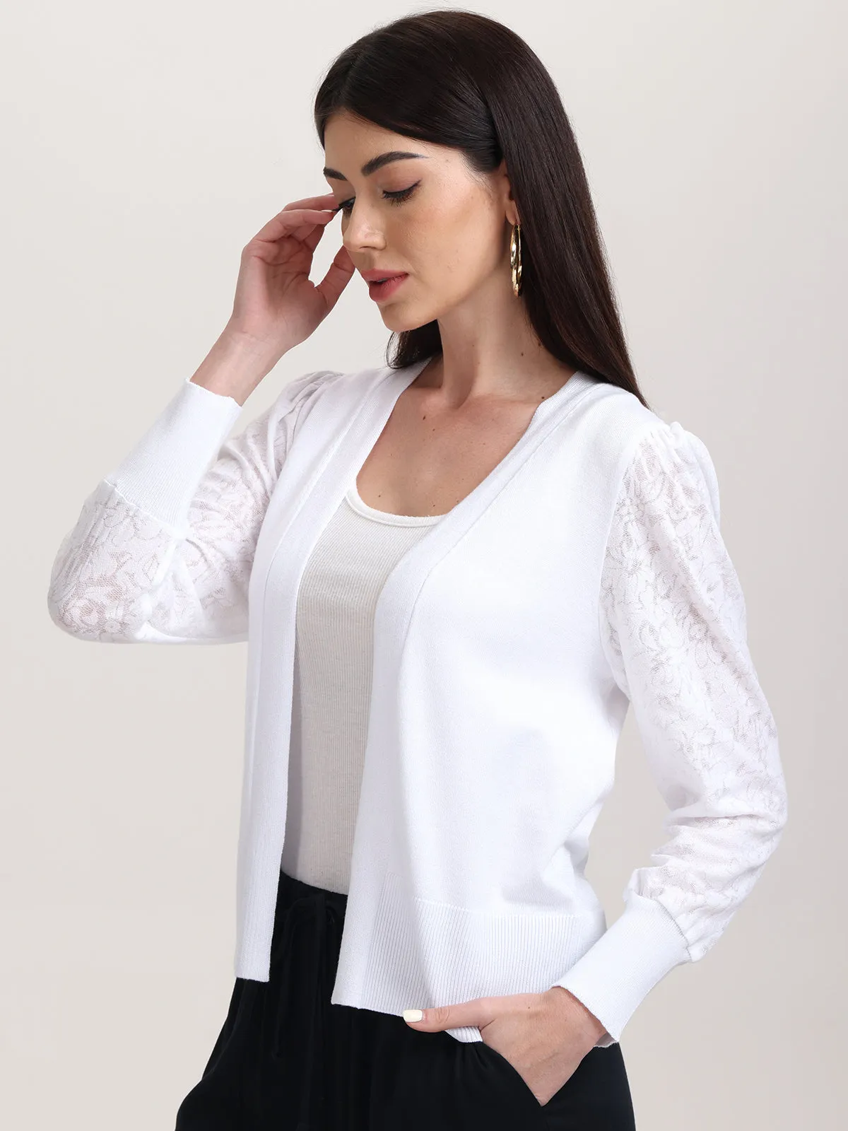 Lace Sleeve Open Front Cardigan sold by 89th & Madison product image thumbnail 3