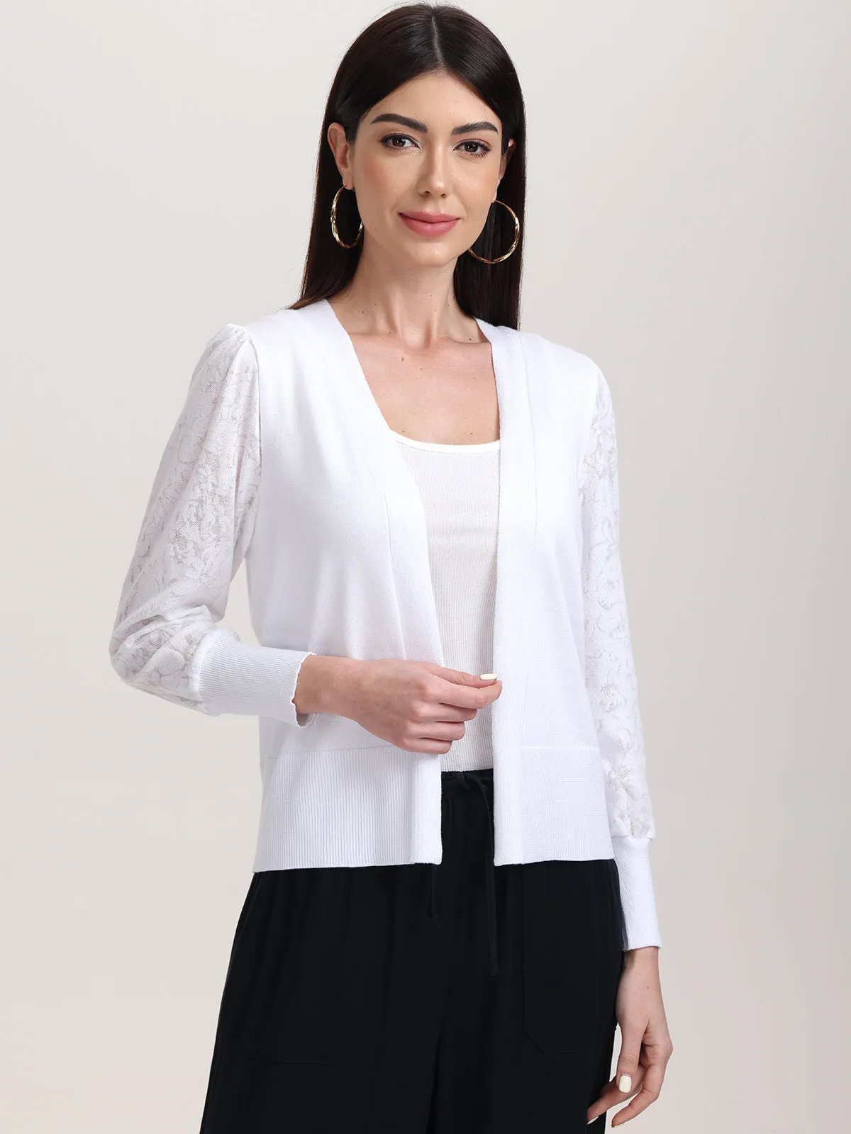 Lace Sleeve Open Front Cardigan sold by 89th & Madison