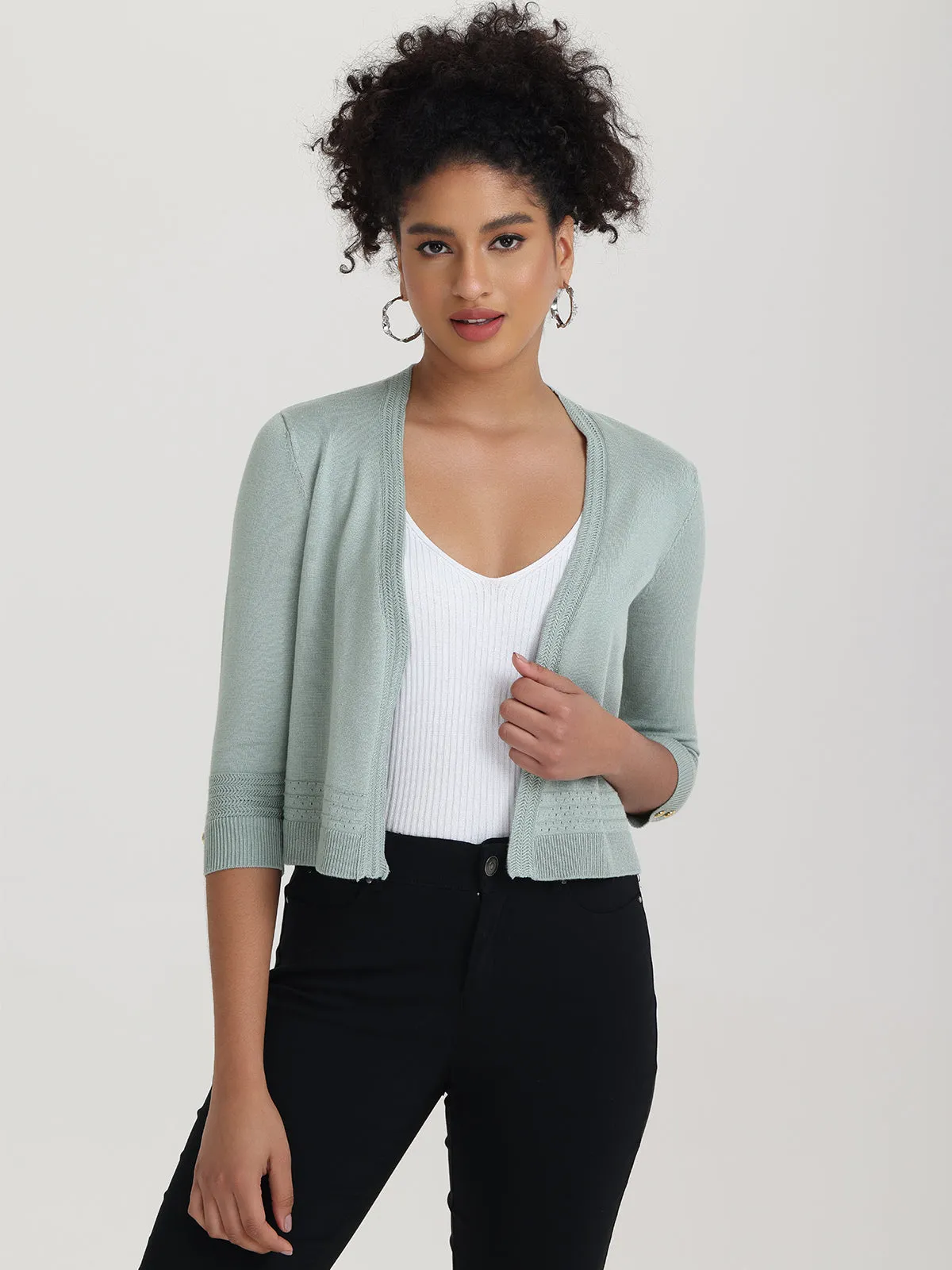 Pointelle Trim Open Cardigan sold by 89th & Madison product image thumbnail 4
