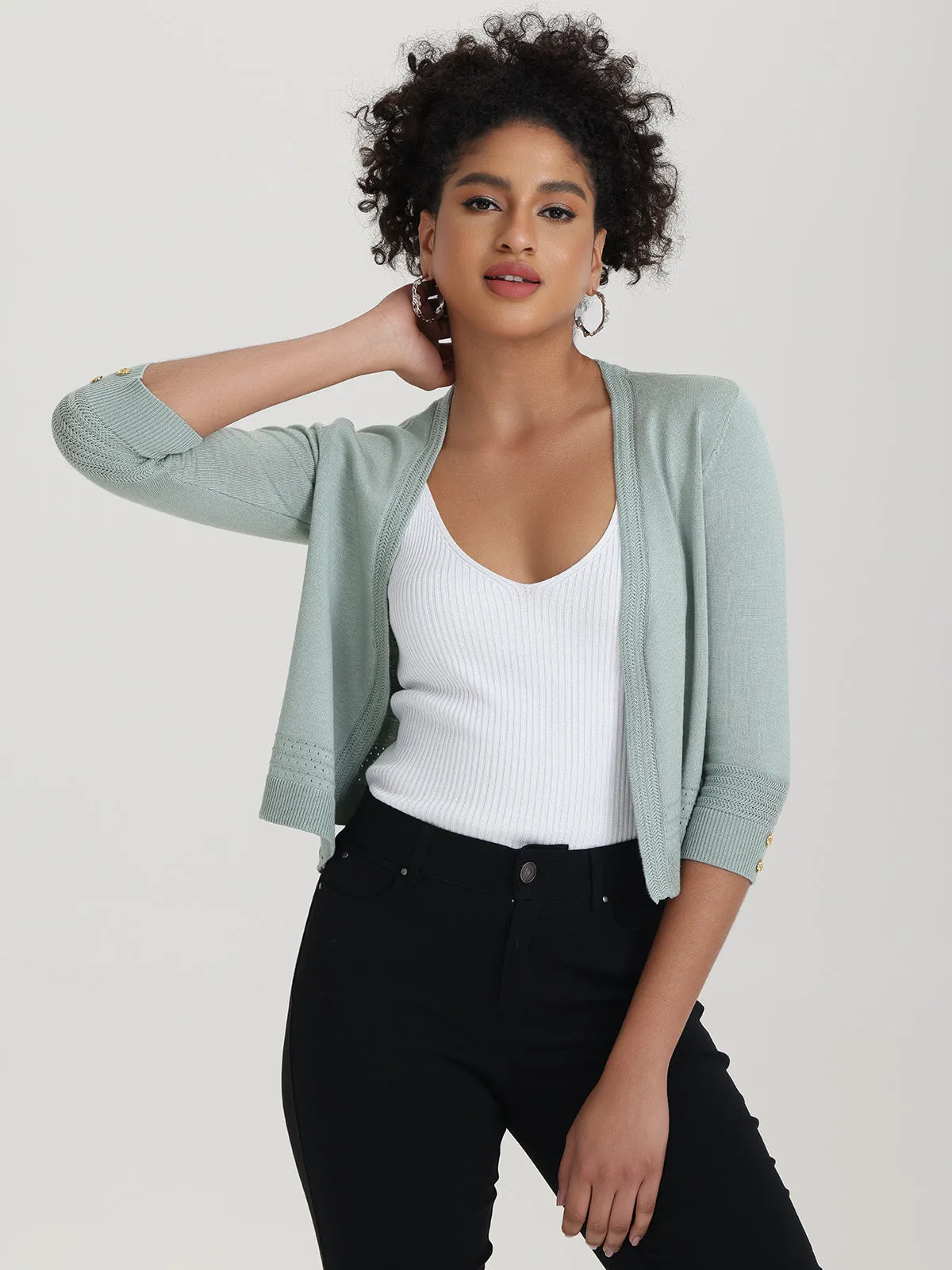 Pointelle Trim Open Cardigan sold by 89th & Madison product image thumbnail 3