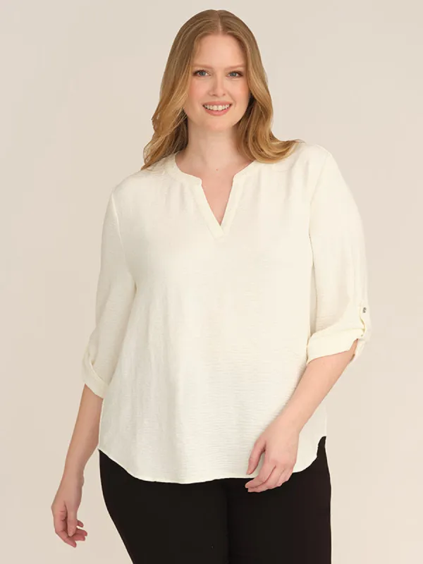 Plus 3/4 Sleeve Popover Blouse sold by 89th & Madison