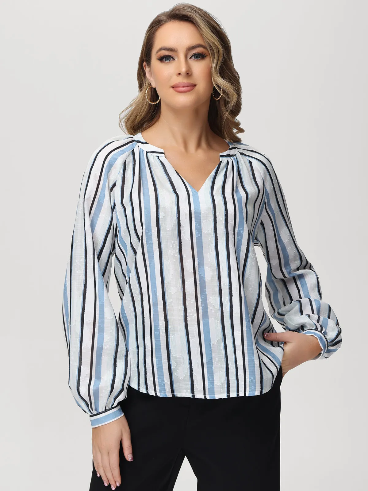 Stripe Notch Neck Blouse sold by 89th & Madison