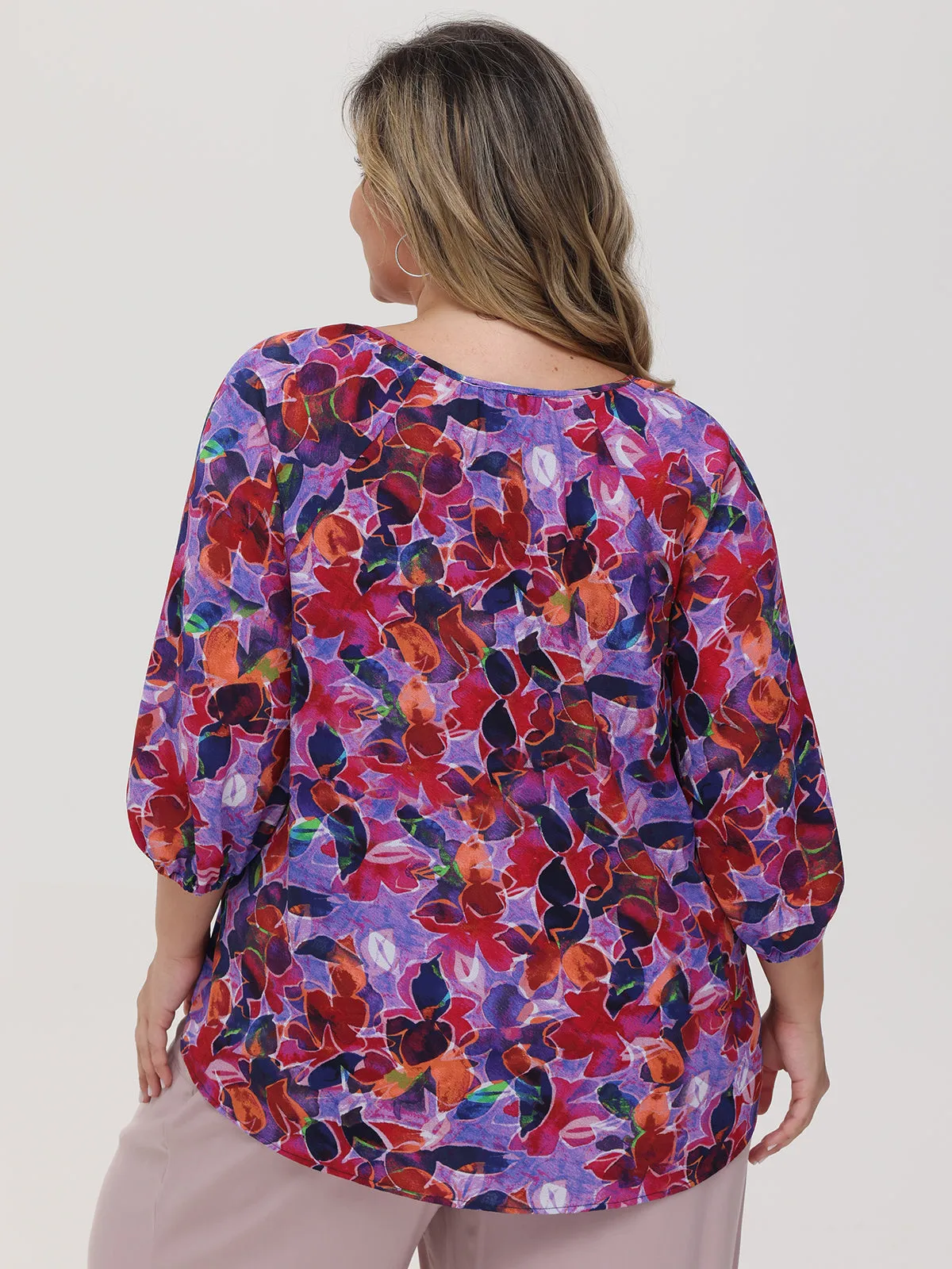Plus Floral Tie Neck Blouse sold by 89th & Madison product image thumbnail 2