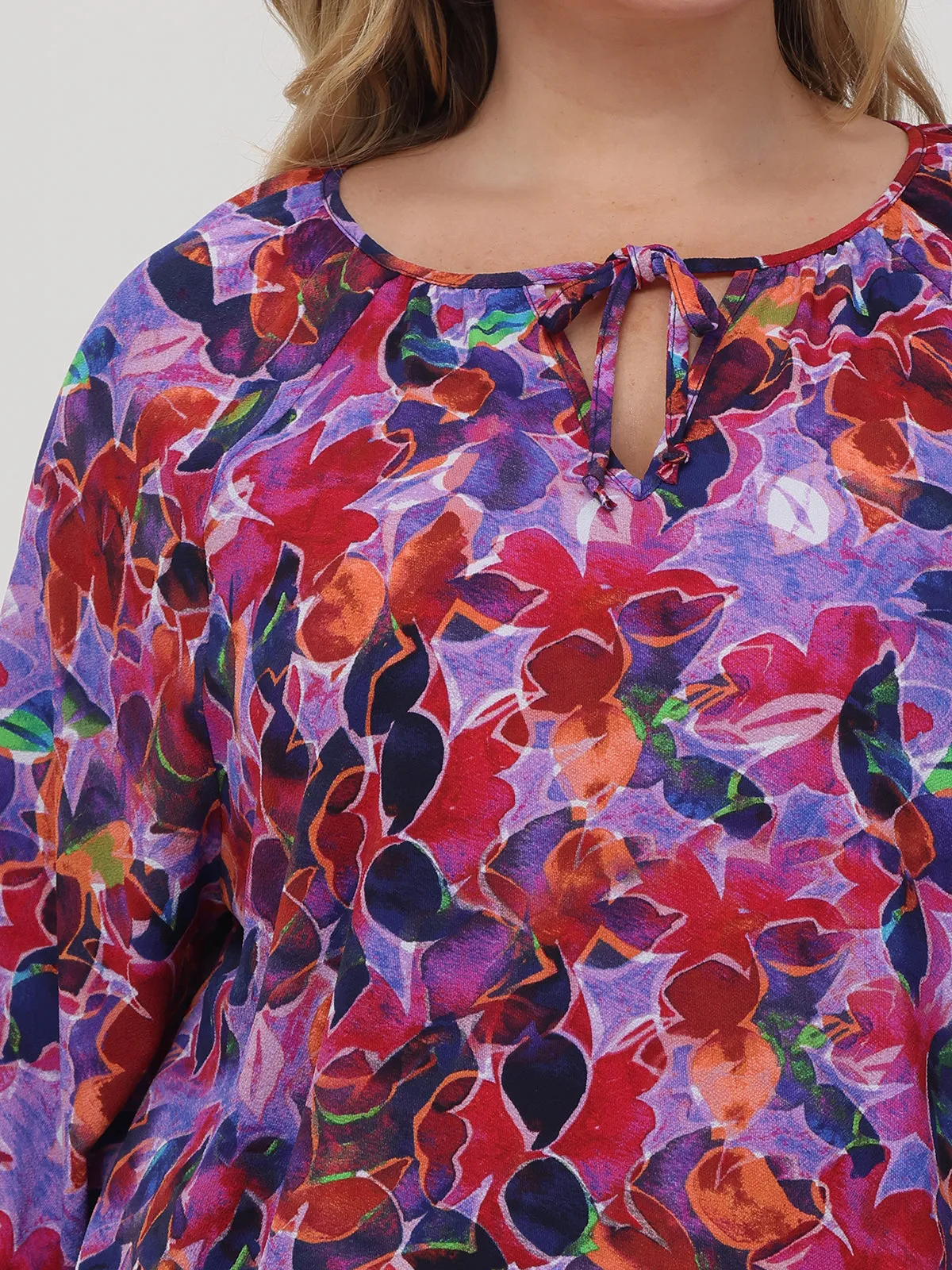 Plus Floral Tie Neck Blouse sold by 89th & Madison product image thumbnail 4