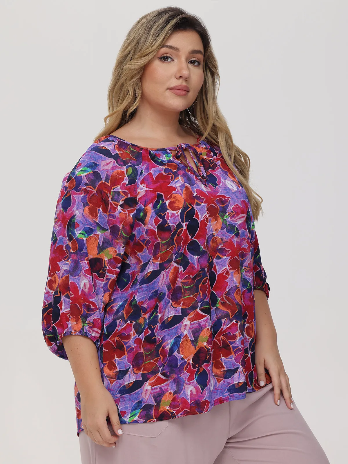 Plus Floral Tie Neck Blouse sold by 89th & Madison product image thumbnail 3