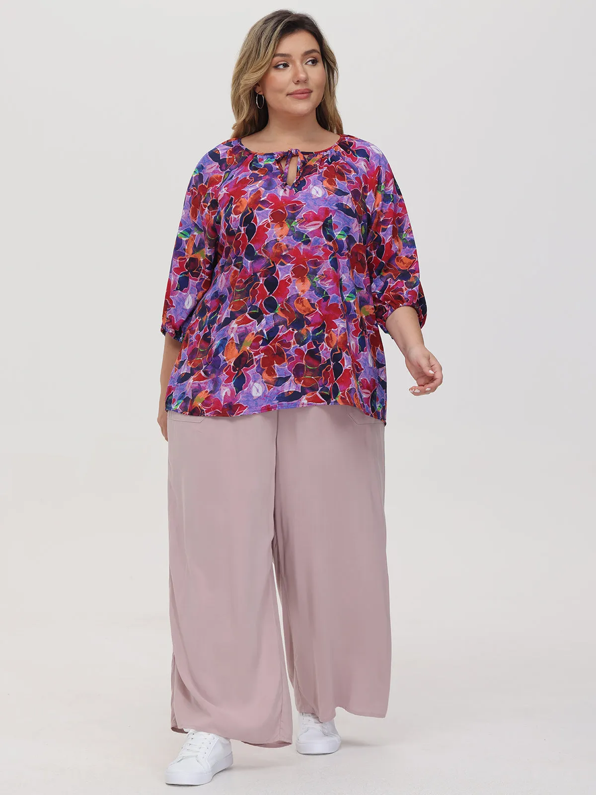 Plus Floral Tie Neck Blouse sold by 89th & Madison product image thumbnail 5