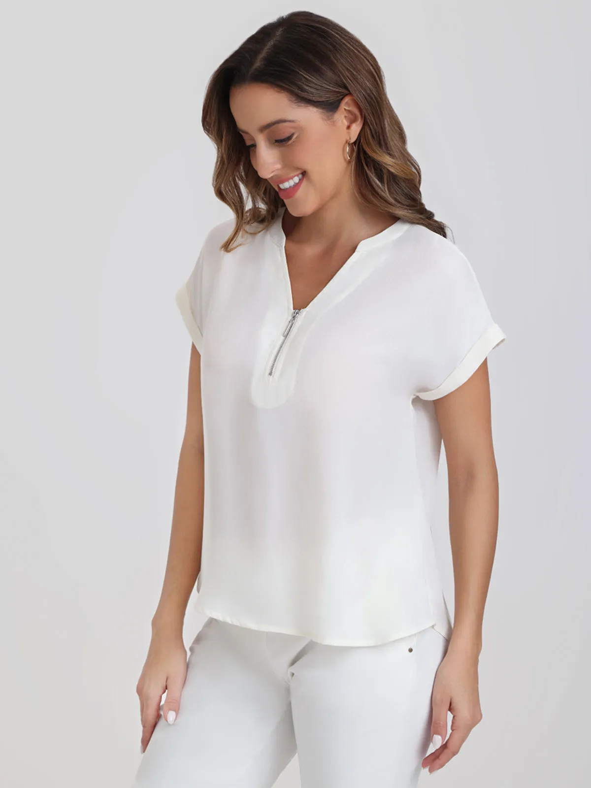 Zipper Neck Blouse sold by 89th & Madison product image thumbnail 4