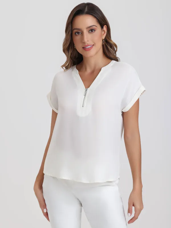 Zipper Neck Blouse sold by 89th & Madison