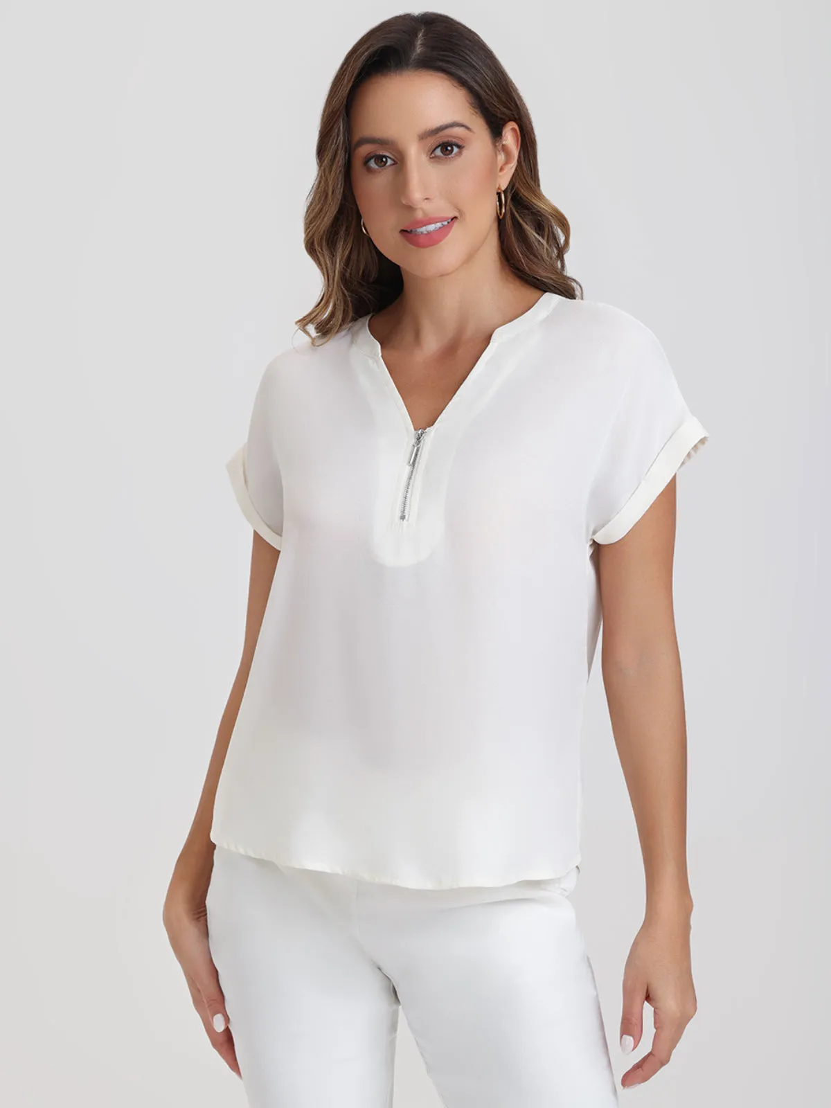 Zipper Neck Blouse sold by 89th & Madison