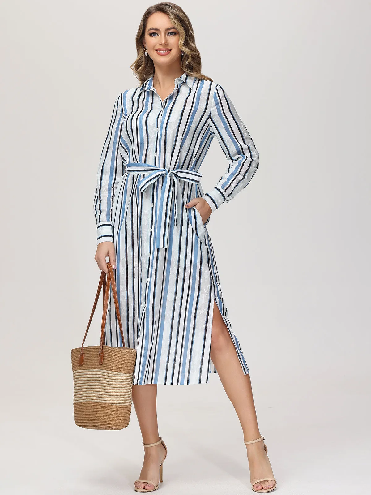 Stripe Belted Shirtdress sold by 89th & Madison product image thumbnail 3