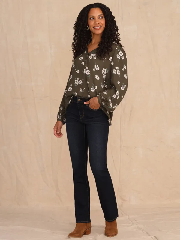 Petite Kick Out Mid Rise Jean In Dark Wash sold by 89th & Madison